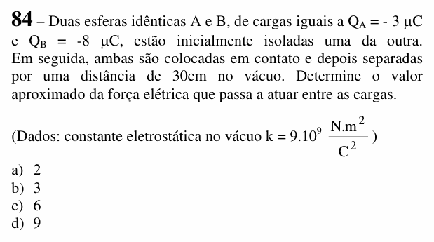 Enunciado da questão 84 de Física do EEAR 2017 (CFS 2)