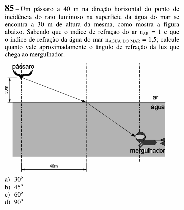 Enunciado da questão 85 de Física do EEAR 2017 (CFS 2)