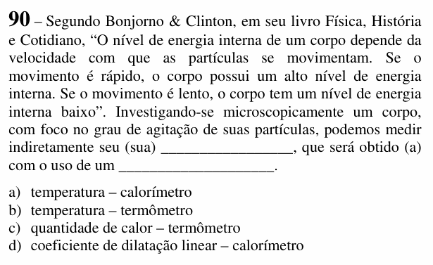 Enunciado da questão 90 de Física do EEAR 2017 (CFS 2)