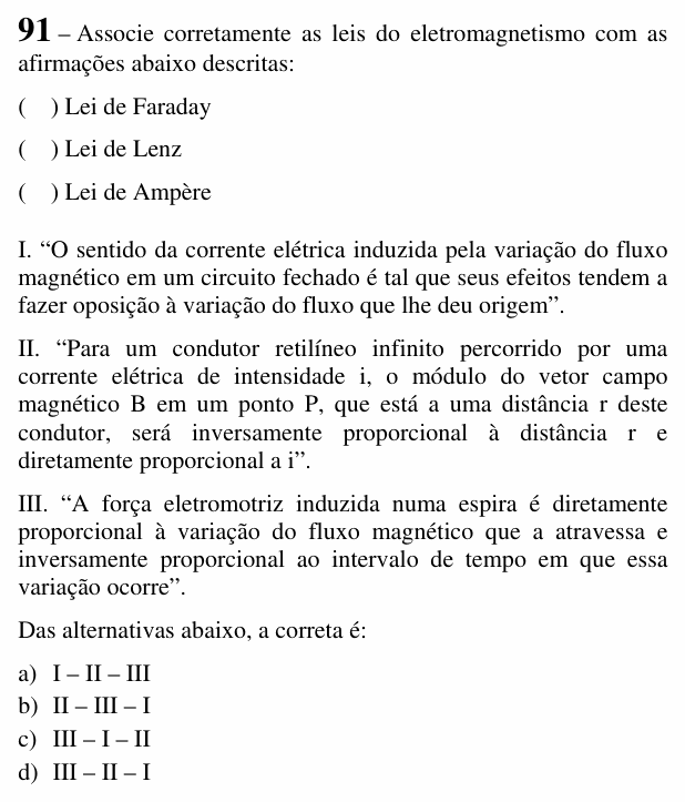 Enunciado da questão 91 de Física do EEAR 2017 (CFS 2)