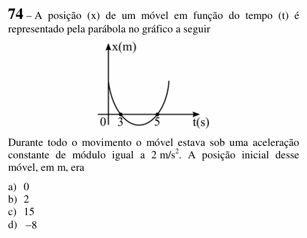 Enunciado da questão 74 de Física do EEAR 2018 (CFS 2)