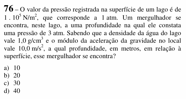 Enunciado da questão 76 de Física do EEAR 2018 (CFS 2)