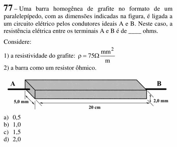 Enunciado da questão 77 de Física do EEAR 2018 (CFS 2)
