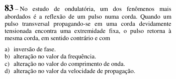 Enunciado da questão 83 de Física do EEAR 2018 (CFS 2)