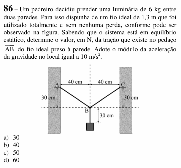 Enunciado da questão 86 de Física do EEAR 2018 (CFS 2)