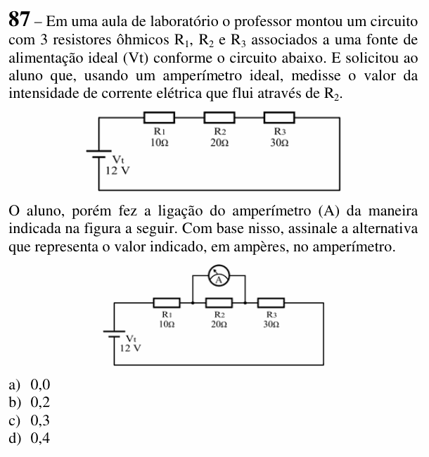 Enunciado da questão 87 de Física do EEAR 2018 (CFS 2)