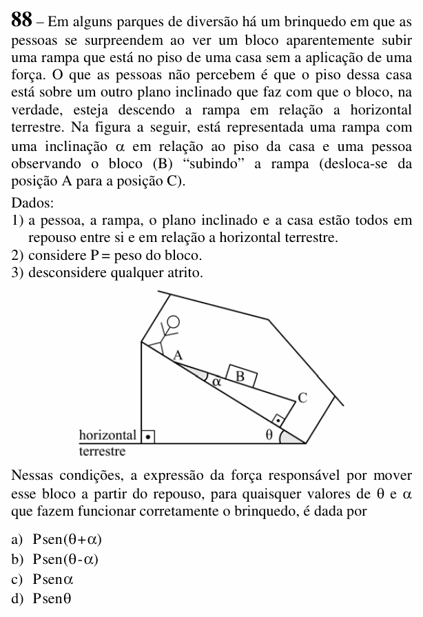 Enunciado da questão 88 de Física do EEAR 2018 (CFS 2)