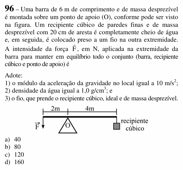 Enunciado da questão 96 de Física do EEAR 2018 (CFS 2)