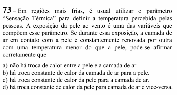 Enunciado da questão 73 de Física do EEAR 2020 (CFS 2)