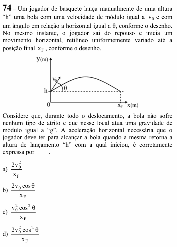 Enunciado da questão 74 de Física do EEAR 2020 (CFS 2)