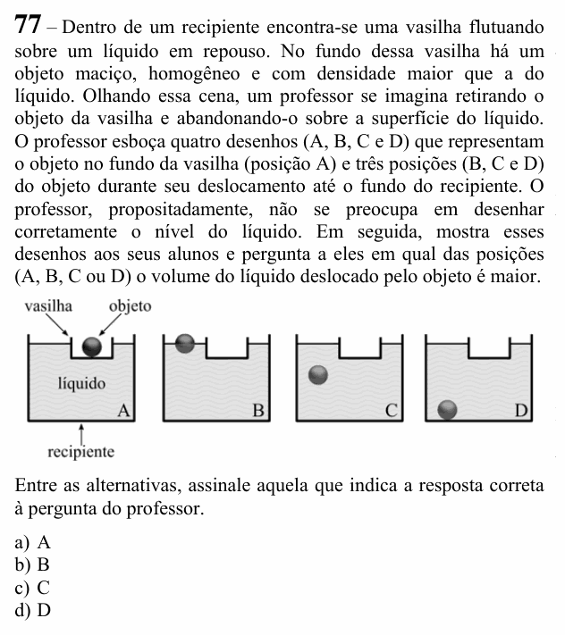 Enunciado da questão 77 de Física do EEAR 2020 (CFS 2)