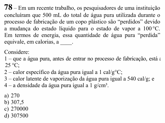 Enunciado da questão 78 de Física do EEAR 2020 (CFS 2)