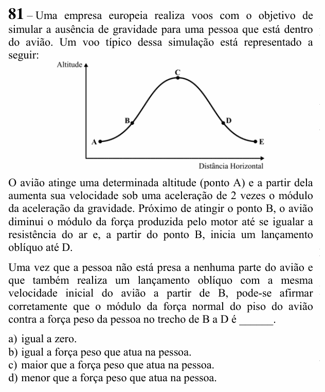 Enunciado da questão 81 de Física do EEAR 2020 (CFS 2)