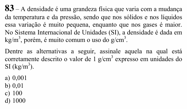 Enunciado da questão 83 de Física do EEAR 2020 (CFS 2)