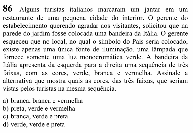Enunciado da questão 86 de Física do EEAR 2020 (CFS 2)