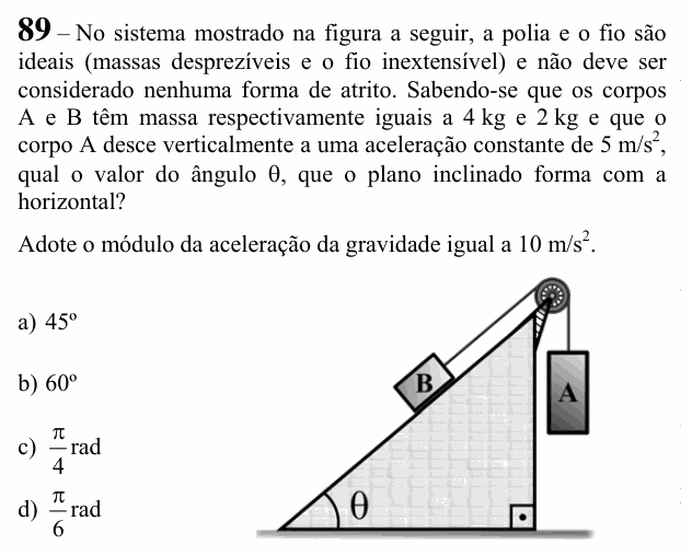 Enunciado da questão 89 de Física do EEAR 2020 (CFS 2)