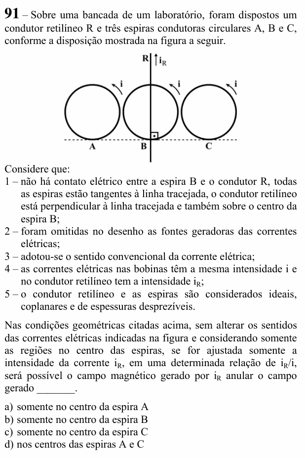 Enunciado da questão 91 de Física do EEAR 2020 (CFS 2)