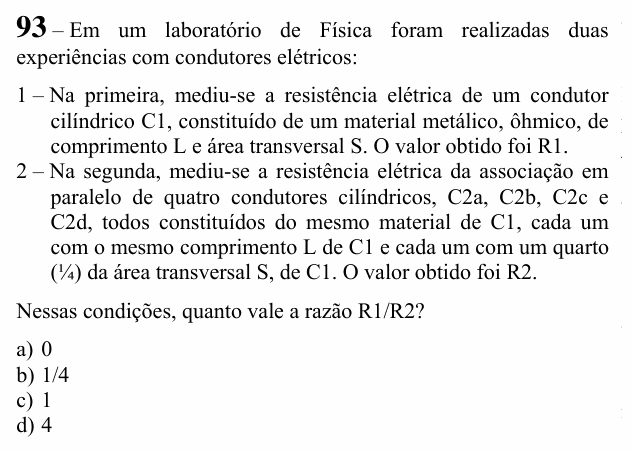 Enunciado da questão 93 de Física do EEAR 2020 (CFS 2)