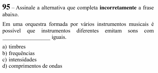 Enunciado da questão 95 de Física do EEAR 2020 (CFS 2)
