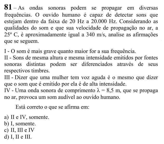 Enunciado da questão 81 de Física do EEAR 2021 (CFS 2)