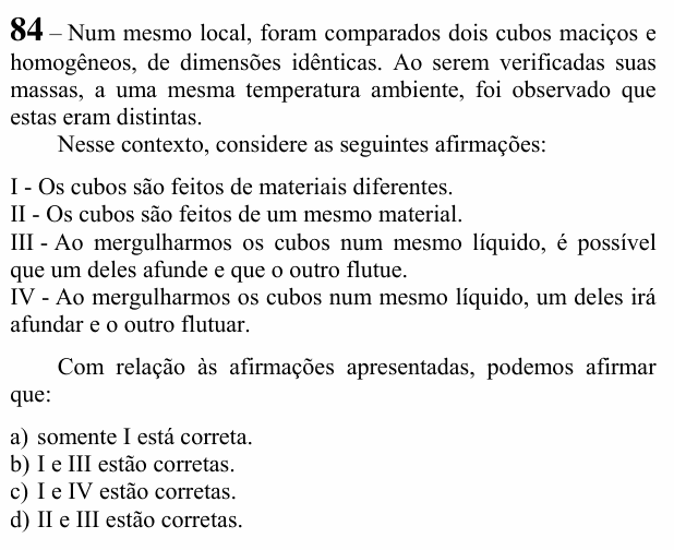 Enunciado da questão 84 de Física do EEAR 2021 (CFS 2)