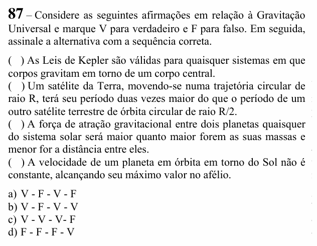 Enunciado da questão 87 de Física do EEAR 2021 (CFS 2)