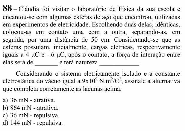 Enunciado da questão 88 de Física do EEAR 2021 (CFS 2)