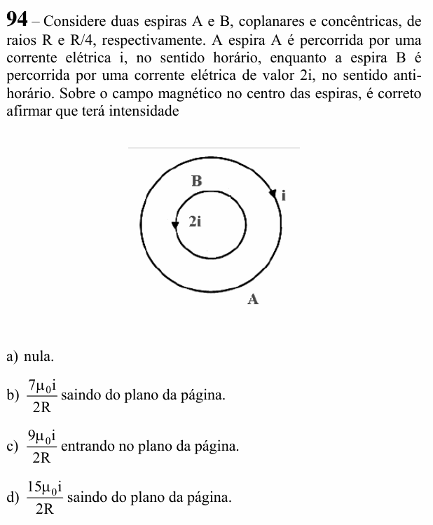 Enunciado da questão 94 de Física do EEAR 2021 (CFS 2)