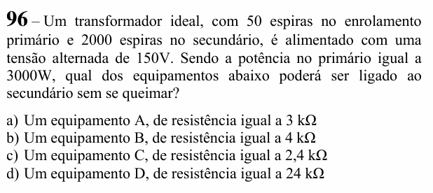 Enunciado da questão 96 de Física do EEAR 2021 (CFS 2)