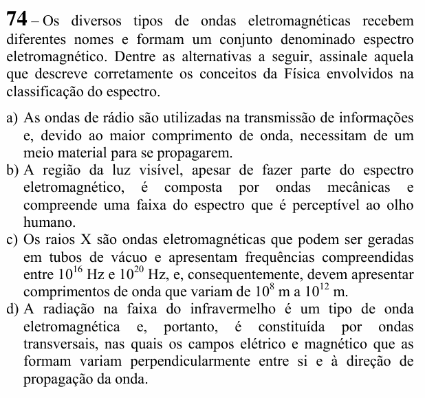 Enunciado da questão 74 de Física do EEAR 2022 (CFS 2)