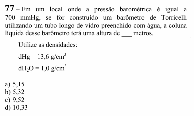 Enunciado da questão 77 de Física do EEAR 2022 (CFS 2)