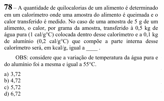 Enunciado da questão 78 de Física do EEAR 2022 (CFS 2)