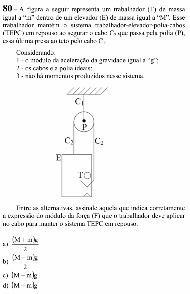 Enunciado da questão 80 de Física do EEAR 2022 (CFS 2)