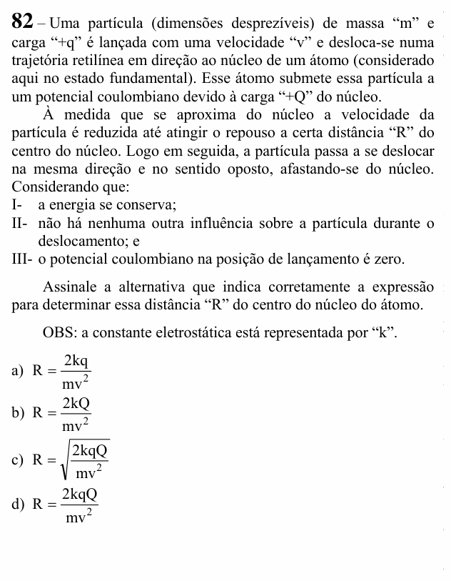 Enunciado da questão 82 de Física do EEAR 2022 (CFS 2)