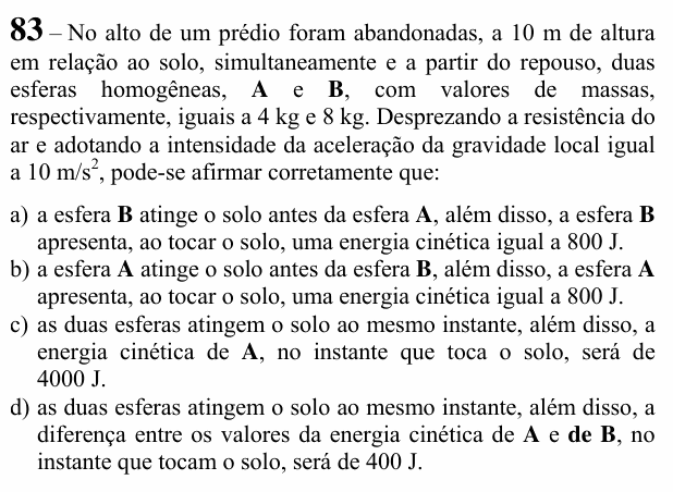 Enunciado da questão 83 de Física do EEAR 2022 (CFS 2)