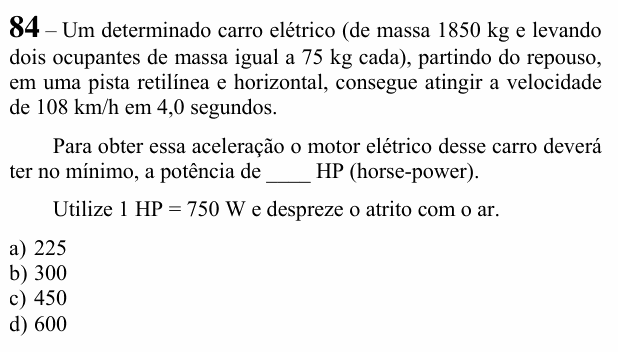 Enunciado da questão 84 de Física do EEAR 2022 (CFS 2)