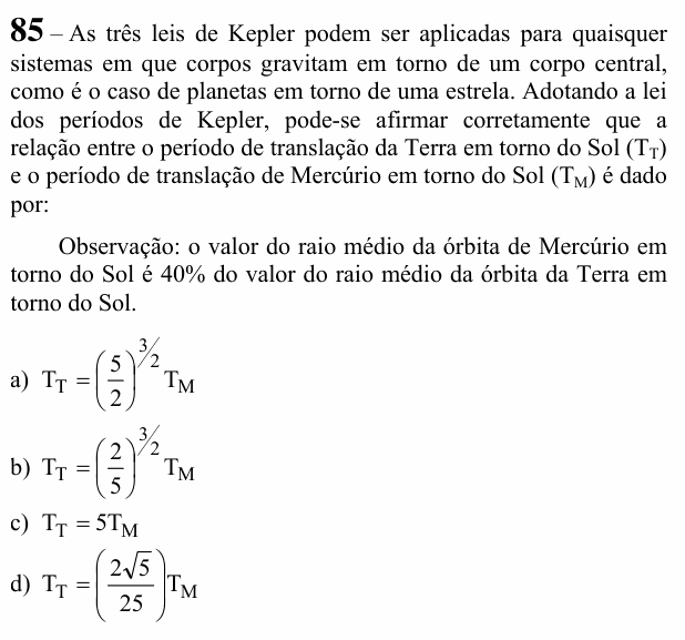 Enunciado da questão 85 de Física do EEAR 2022 (CFS 2)