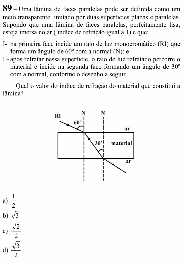 Enunciado da questão 89 de Física do EEAR 2022 (CFS 2)