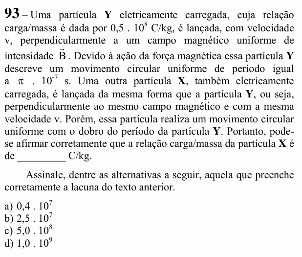 Enunciado da questão 93 de Física do EEAR 2022 (CFS 2)