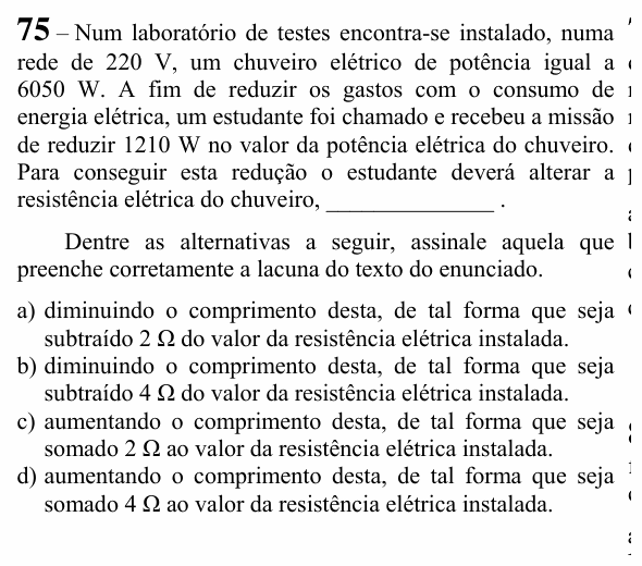Enunciado da questão 75 de Física do EEAR 2023 (CFS 2)