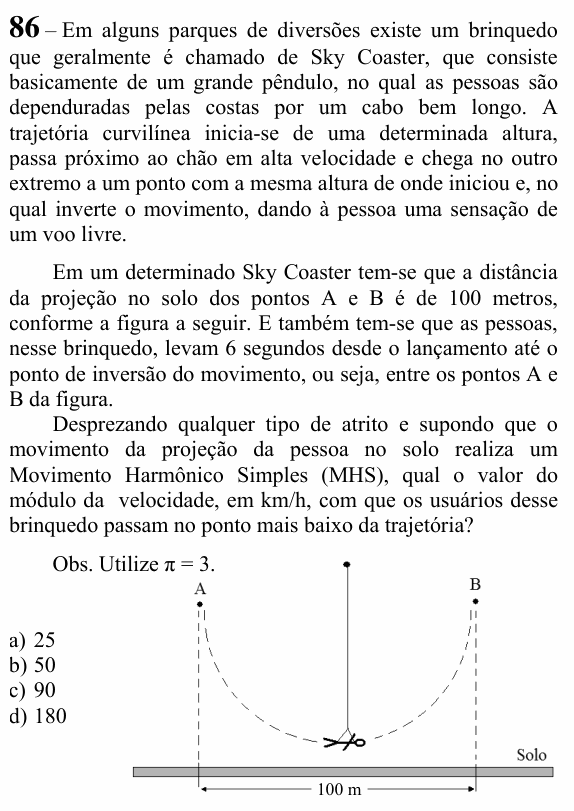Enunciado da questão 86 de Física do EEAR 2023 (CFS 2)
