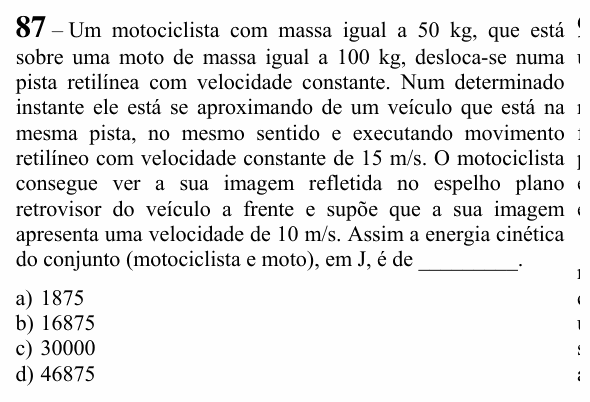 Enunciado da questão 87 de Física do EEAR 2023 (CFS 2)