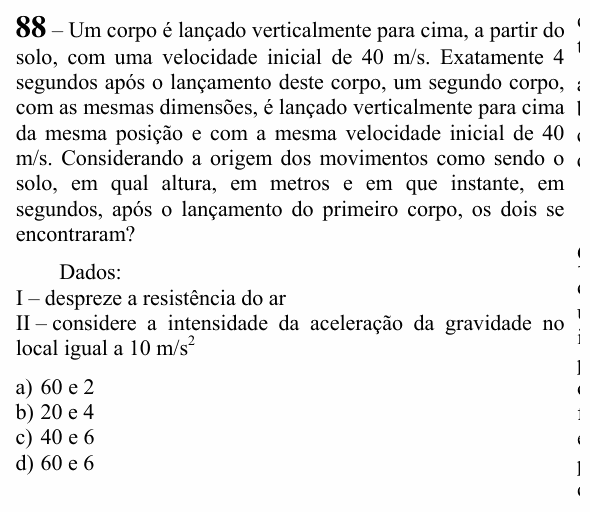 Enunciado da questão 88 de Física do EEAR 2023 (CFS 2)