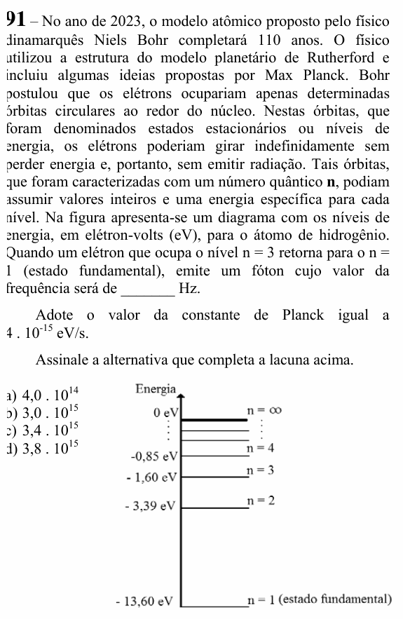 Enunciado da questão 91 de Física do EEAR 2023 (CFS 2)