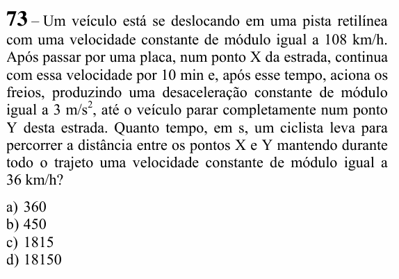 Enunciado da questão 73 de Física do EEAR 2024 (CFS 2)