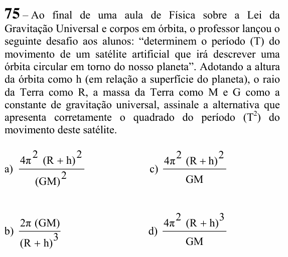 Enunciado da questão 75 de Física do EEAR 2024 (CFS 2)