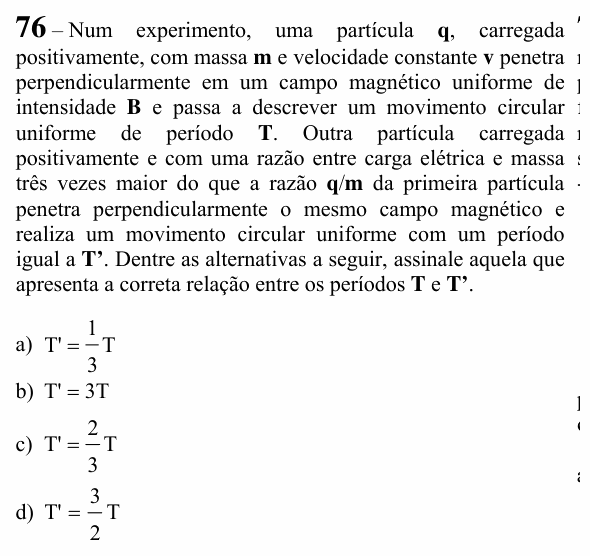 Enunciado da questão 76 de Física do EEAR 2024 (CFS 2)