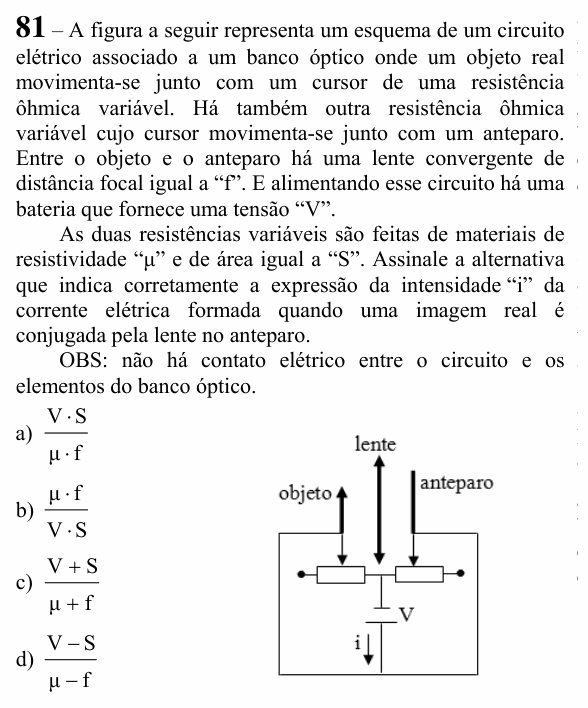 Enunciado da questão 81 de Física do EEAR 2024 (CFS 2)