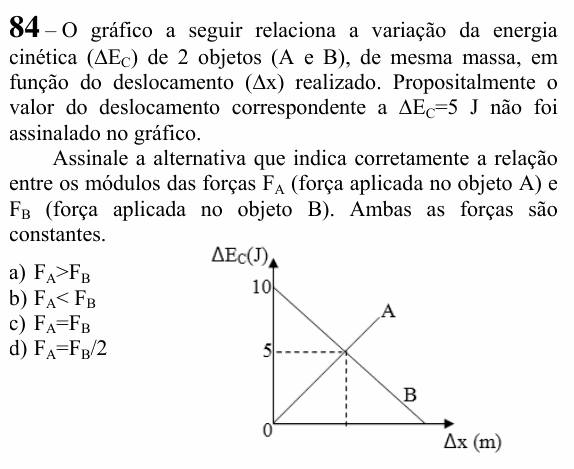 Enunciado da questão 84 de Física do EEAR 2024 (CFS 2)