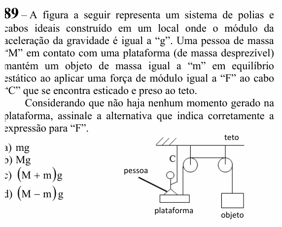 Enunciado da questão 89 de Física do EEAR 2024 (CFS 2)